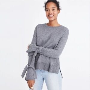 Madewell Women's Tie-Cuff Pullover Sweater in Hthr Medium Grey